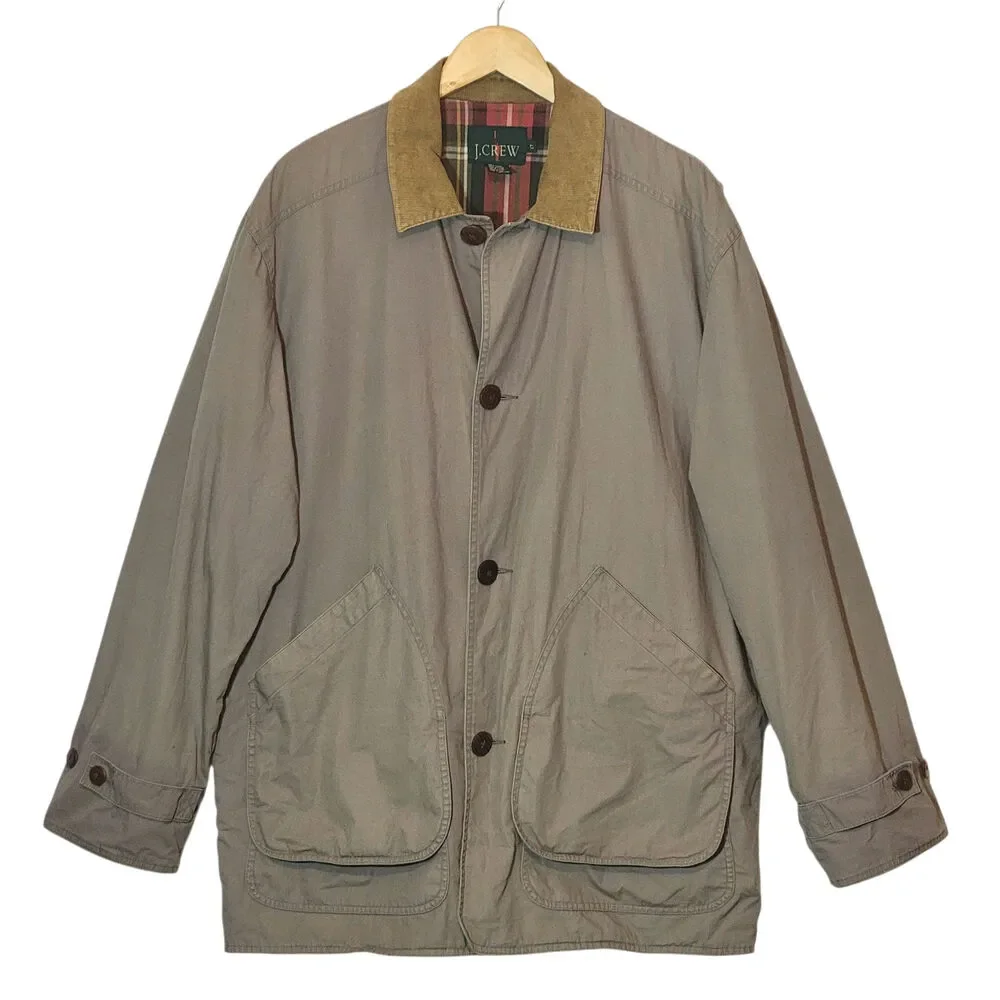 J. Crew Vintage Barn Jacket Tan Corduroy Collar Rugged Fall Canvas Coat L Tall